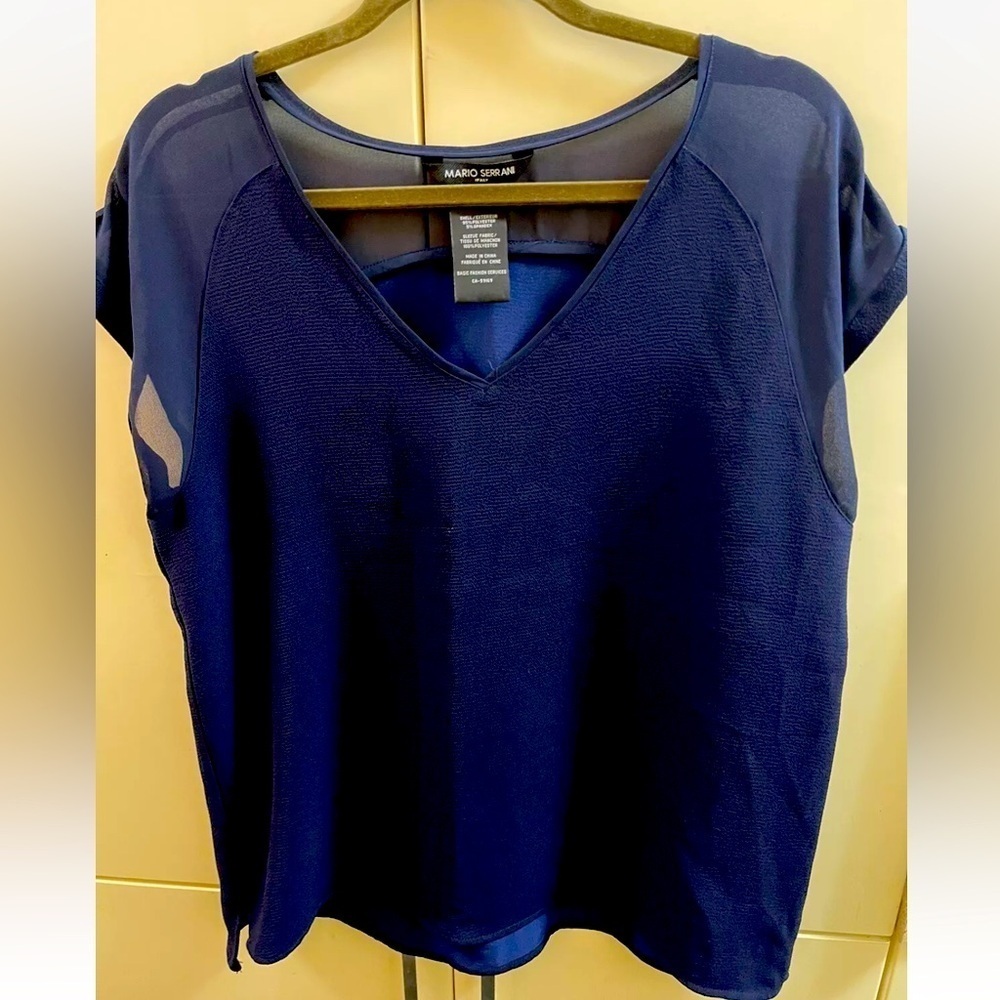Mario Serrani Women's Crew Neck Long Sleeve Tunic Top Blouse Size L Blue